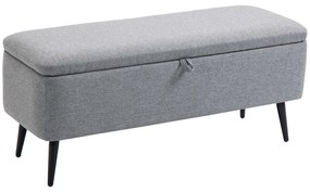 HOMCOM Banco de Armazenamento Estofado em Linho com Tampa Abatível e Pés de Aço Carga Máxima 150kg 102x40x39,5cm Cinza