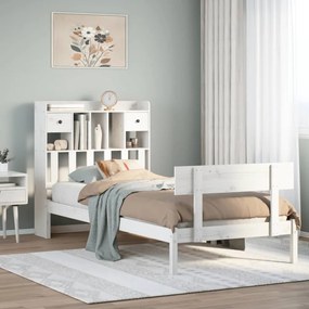 vidaXL Cama com estante sem colchão 90x190 cm pinho maciço branco