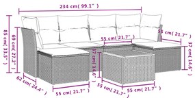 7 pcs conjunto de sofás p/ jardim c/ almofadões vime PE preto