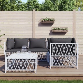 5 pcs conjunto lounge de jardim com almofadões aço branco