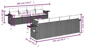 9 pcs conjunto sofás p/ jardim c/ almofadões vime PE castanho