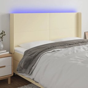 vidaXL Cabeceira cama c/ LED 183x16x118/128 cm couro artificial crème
