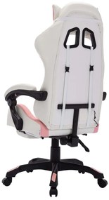 Cadeira estilo corrida c/ luzes LED RGB couro arti. rosa/branco