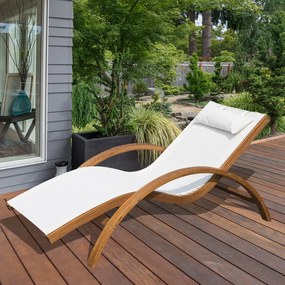 Espreguiçadeira para jardim terraço e piscina - cor branca - madeira -165x72x70cm