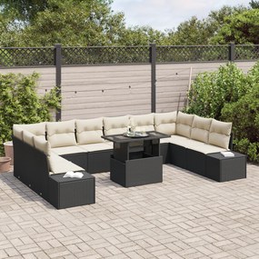 Conjunto de Sofás de Jardim de 11 Peças com Almofadas Preto em Rattan