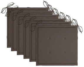 Cadeiras de jardim c/ almofadões cinza-acast. 6 pcs teca maciça