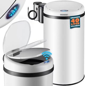 Caixote do lixo em aço inoxidável com sensor e até 40 L, Ø30 x 69 cm Branco