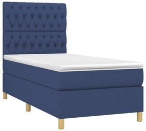 Cama box spring c/ colchão e LED 90x200 cm tecido azul