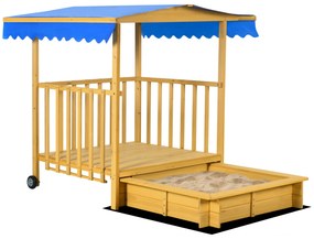 Outsunny Caixa de Areia para Crianças com Varanda Teto e Rodas Caixa de Areia Infantil para Crianças de 3-8 Anos Madeira | Aosom Portugal