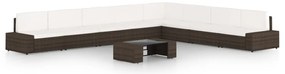 9 pcs conjunto lounge p/ jardim c/ almofadões vime PE castanho