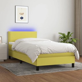 vidaXL Cama box spring c/ colchão e LED 100x200 cm tecido verde