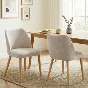 Conjunto de 2 Cadeiras de Jantar, 52 x 46 x 76 cm, Encosto Curvo, Creme