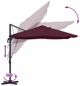 Guarda-Sol Cantilever Roma Vermelho Bordeaux 352x251x260 cm em Alumíni