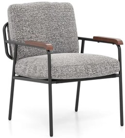 Poltrona decorativa grande estofada com estrutura de metal e apoios de braços - cinza