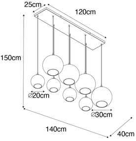 LED Candeeiro suspenso inteligente preto com vidro fumê incluindo 8 WiFi G95 - Sandra Art Deco