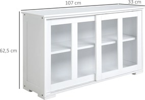 Aparador de Cozinha Moderno Móvel Auxiliar com 2 Portas de Correr de Vidro e Prateleira Ajustável 107x33x62,5 cm Branco