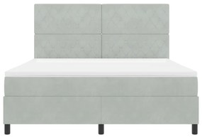 Cama Box com Colchão &amp; Luz LED Cinza Claro 180x200 cm Veludo
