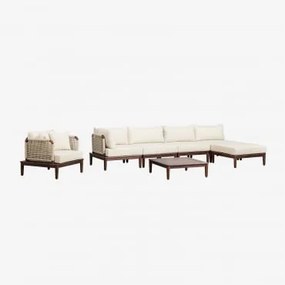 Conjunto De Jardim Com Sofá Modular De Canto De 4 Peças, Mesa De Centro, Puff E Poltrona Em Acácia Giulia Crema - Sklum