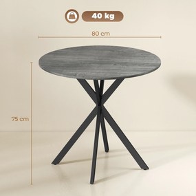 Mesa de Jantar Redonda para 2 Pessoas (CADEIRAS NÃO INCLUIDAS), 80 x 80 x 75 cm, Estrutura Cruzada em Aço, Cinzenta