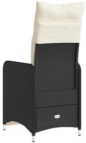 Cadeiras de jardim reclináveis c/ almofadões 2pcs vime PE preto
