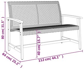 Banco de jardim 112 cm vime PE e madeira de acácia bege