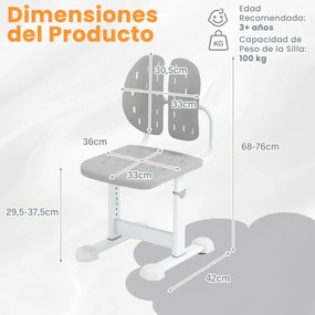 Cadeira de escritório para crianças com altura ajustável em 5 posições, encosto duplo, assento respirável e estrutura metálica cinzenta
