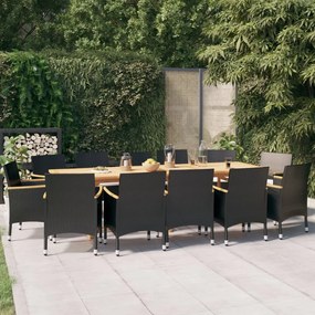 vidaXL 13 pcs conjunto de jantar para jardim com almofadões preto