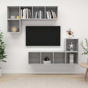 4 pcs conjunto de móveis de TV contraplacado cinzento cimento