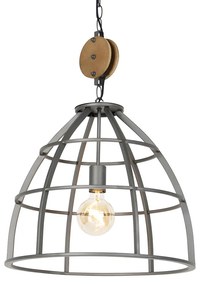 Candeeiro de suspensão industrial cinzento escuro com madeira 47 cm - Arthur