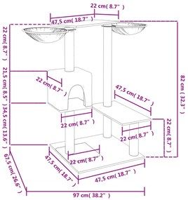 Árvore para gatos c/ postes arranhadores 82 cm cor creme