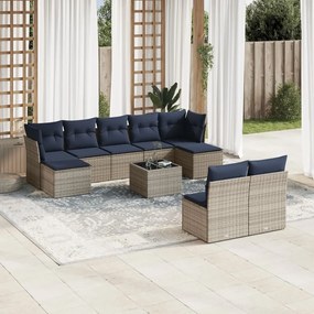vidaXL 10 pcs conjunto sofás p/ jardim c/ almofadões vime PE cinzento