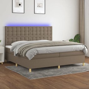 Cama box spring colchão/LED 200x200cm tecido cinza-acastanhado