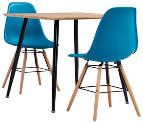 vidaXL 3 pcs conjunto de jantar plástico turquesa