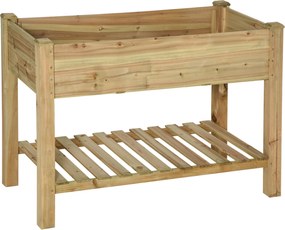 Outsunny Jardineira elevada com prateleira de arrumação em madeira, canteiro elevado sobre pés, 113 x 56 x 84 cm, verde | Aosom Portugal