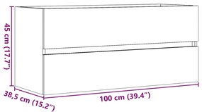 Armário lavatório 100x38,5x45 cm contraplacado cinzento cimento