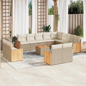 13 pcs conjunto de sofás p/ jardim com almofadões vime PE bege