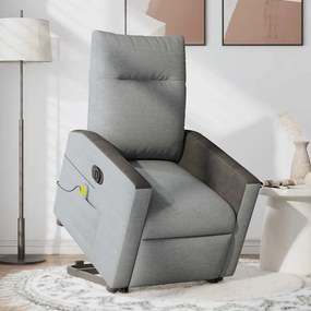 Poltrona elétrica reclinável massagens tecido cinzento-claro