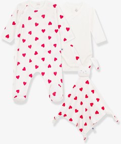 Conjunto em algodão com coração Petit Bateau para recém-nascido branco