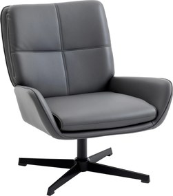 Poltrona de Sala Estofada em PU Poltrona de Leitura com Assento Acolchoado Apoios de Braços Pés Metálicos Cinzento