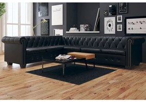 vidaXL Sofá de canto Chesterfield 6 lugares couro artificial preto