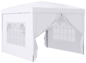 Outsunny Tenda de Jardim com Paredes Laterais Amovíveis Janelas Porta com Zíper e Bolsa de Transporte 295x295x196-258 cm Branco