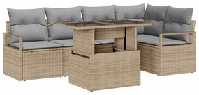 Conjunto de Sofás de Jardim 6 Peças com Almofadas Vime Bege