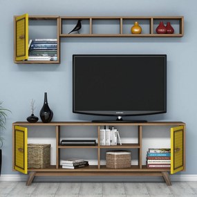 Conjunto de Mobiliário de Sala Ayla – Nogal Amarelo – TV: 160x56,2x35