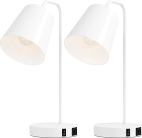 HOMCOM Conjunto de 2 Lâmpadas de Mesa Modernas em Aço com Portas USB, Soquete E27, Lâmpada não Inclusa, Branco | Aosom Portugal