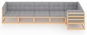 6 pcs conjunto lounge de jardim com almofadões pinho maciço