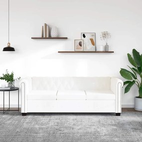 vidaXL Sofá Chesterfield de 3 lugares em couro artificial branco