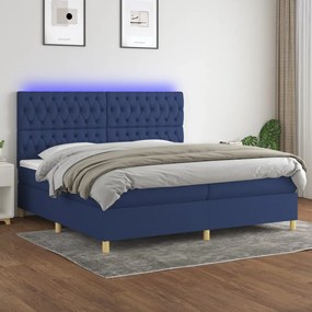 vidaXL Cama box spring c/ colchão e LED 200x200 cm tecido azul