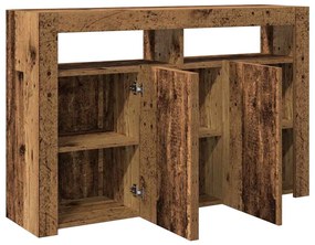 Aparador luzes LED 115,5x30x75 cm deriv. madeira madeira velha