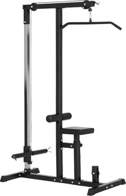 HOMCOM Máquina de Musculação Estação de Treinamento com Poleia e Assento Ajustável em Altura para Treinamento 107x120x190cm Preto | Aosom Portugal
