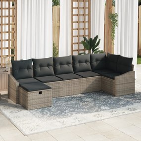 Conjunto de Sofá de Jardim de 7 peças com Almofadas Cinza Poly Rattan